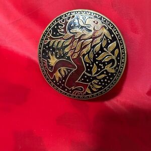 Vintage Enamel Lion Belt Buckle – Brass Made in India – Boho Zodiac